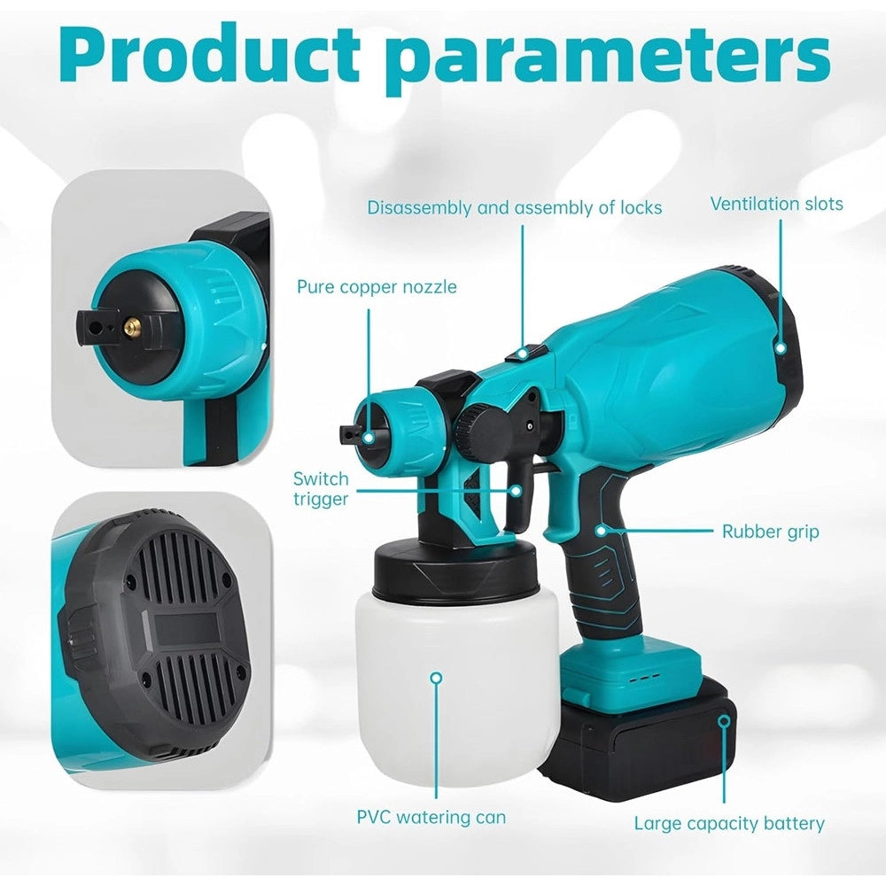 Trade Shop - Pistola Per Verniciare A Batteria 2800w 3 Modalità Spruzzo Ugello Ruotabile A 360° Manuale -