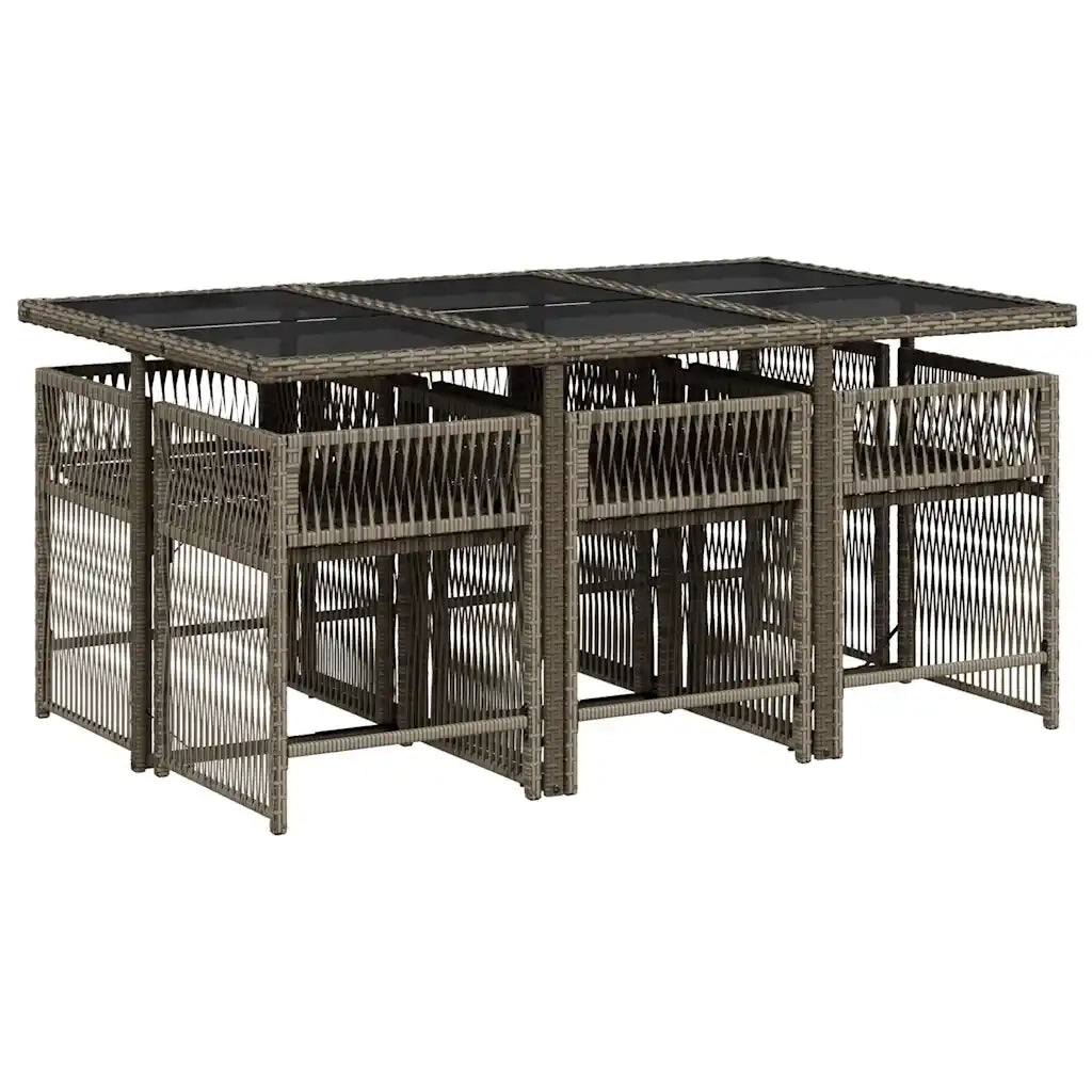 Set da Pranzo da Giardino 7 pz | Set Salotto da Giardino con Cuscini in Polyrattan Grigio