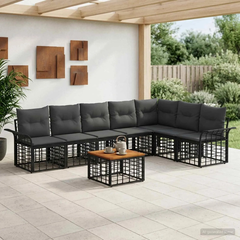 Set di divani da esterno 8 pcs Nero e Grigio scuro Poliestere 3437697