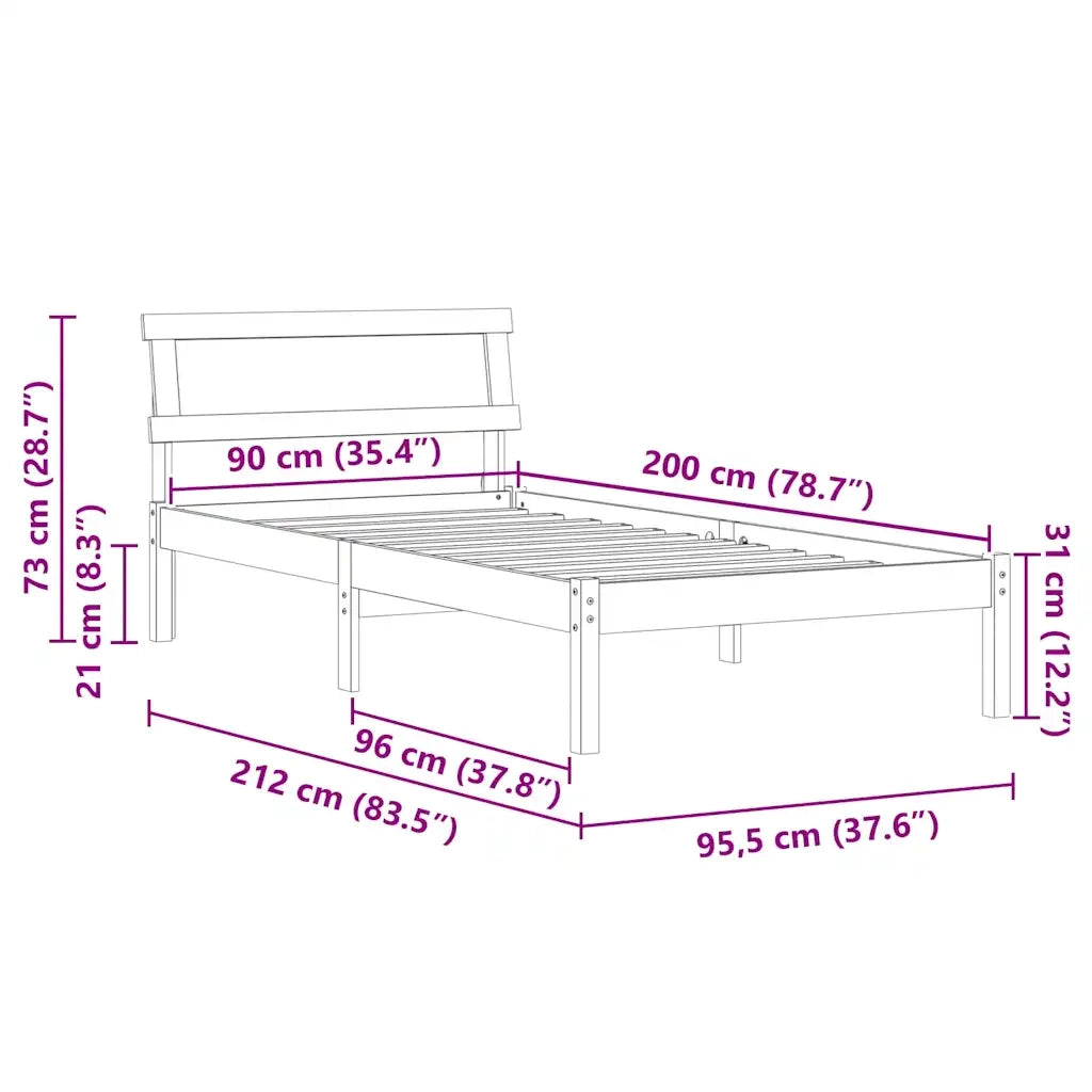 vidaXL Struttura del letto Marrone 90 x 200 cm Legno di pino massello