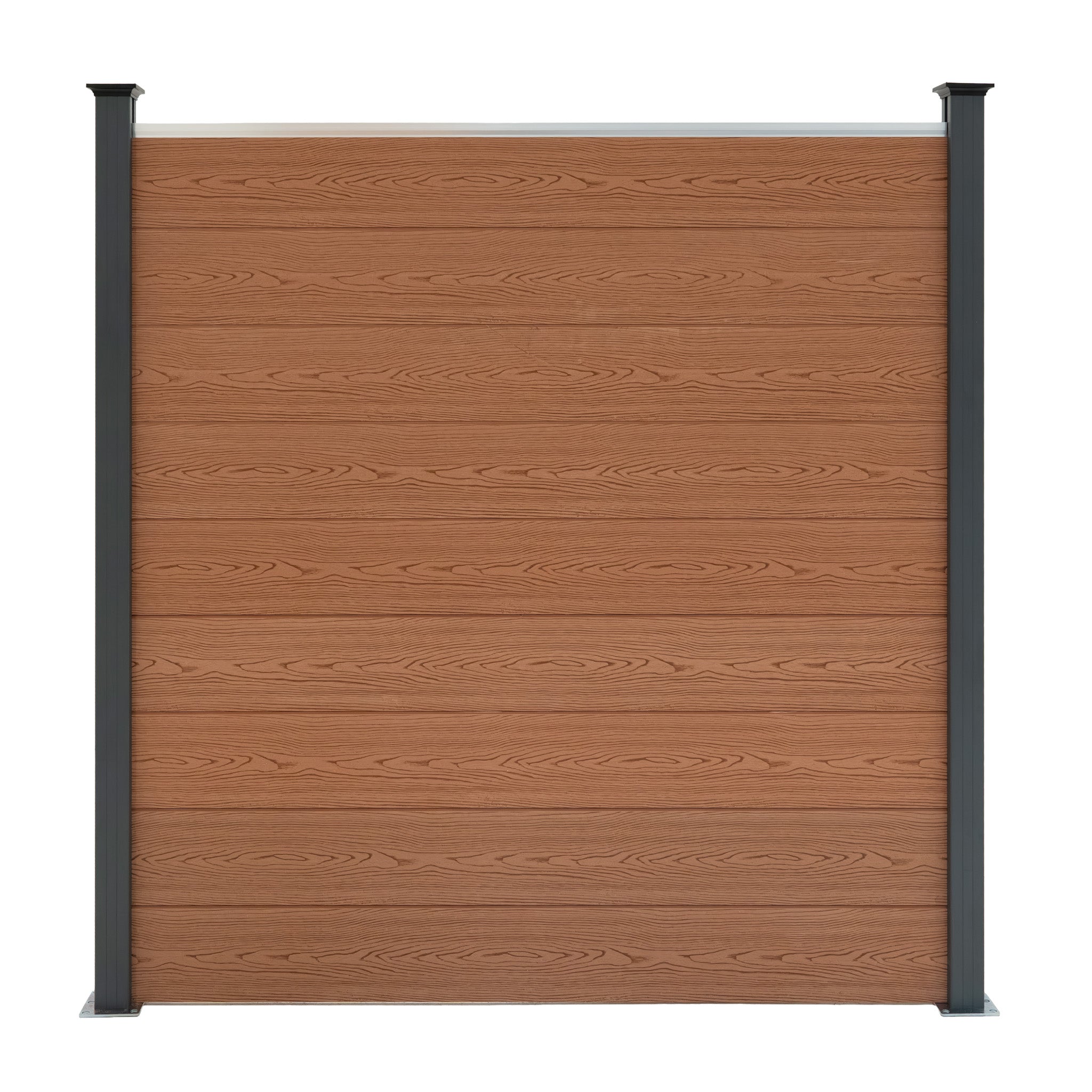 Pannello Recinzione + 2 Pali Alluminio LED Marrone Doghe PVC 185cm