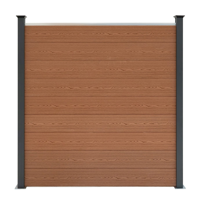 Pannello Recinzione + 2 Pali Alluminio LED Marrone Doghe PVC 185cm