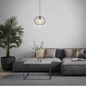 Lampada A Sospensione Vintage Winki Legno Marrone Metallo Nero 1 Luce E27 D.30