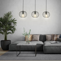 Lampadario Vintage Winki Legno Marrone Metallo Nero 3 Luci E27