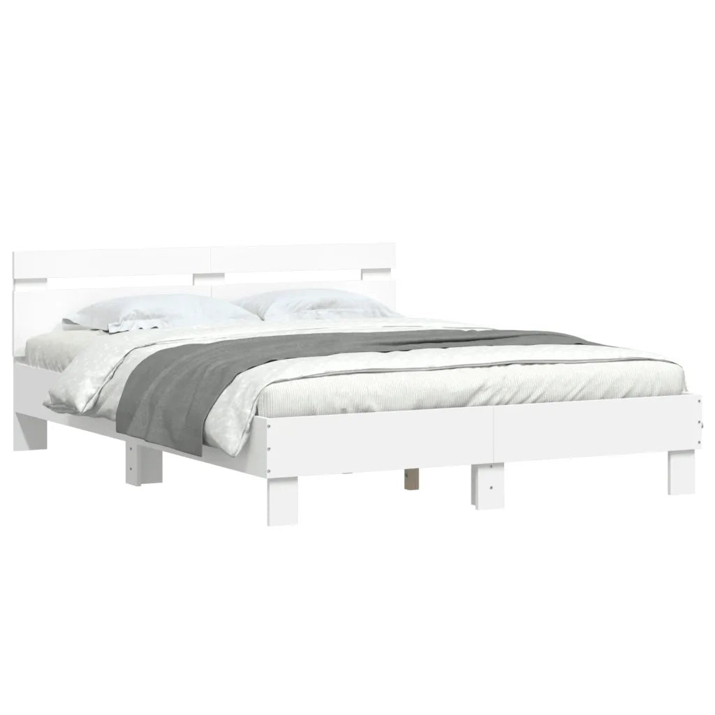 Letto matrimoniale | Letto per adulti | Giroletto con Testiera e LED Bianco 140x200 cm