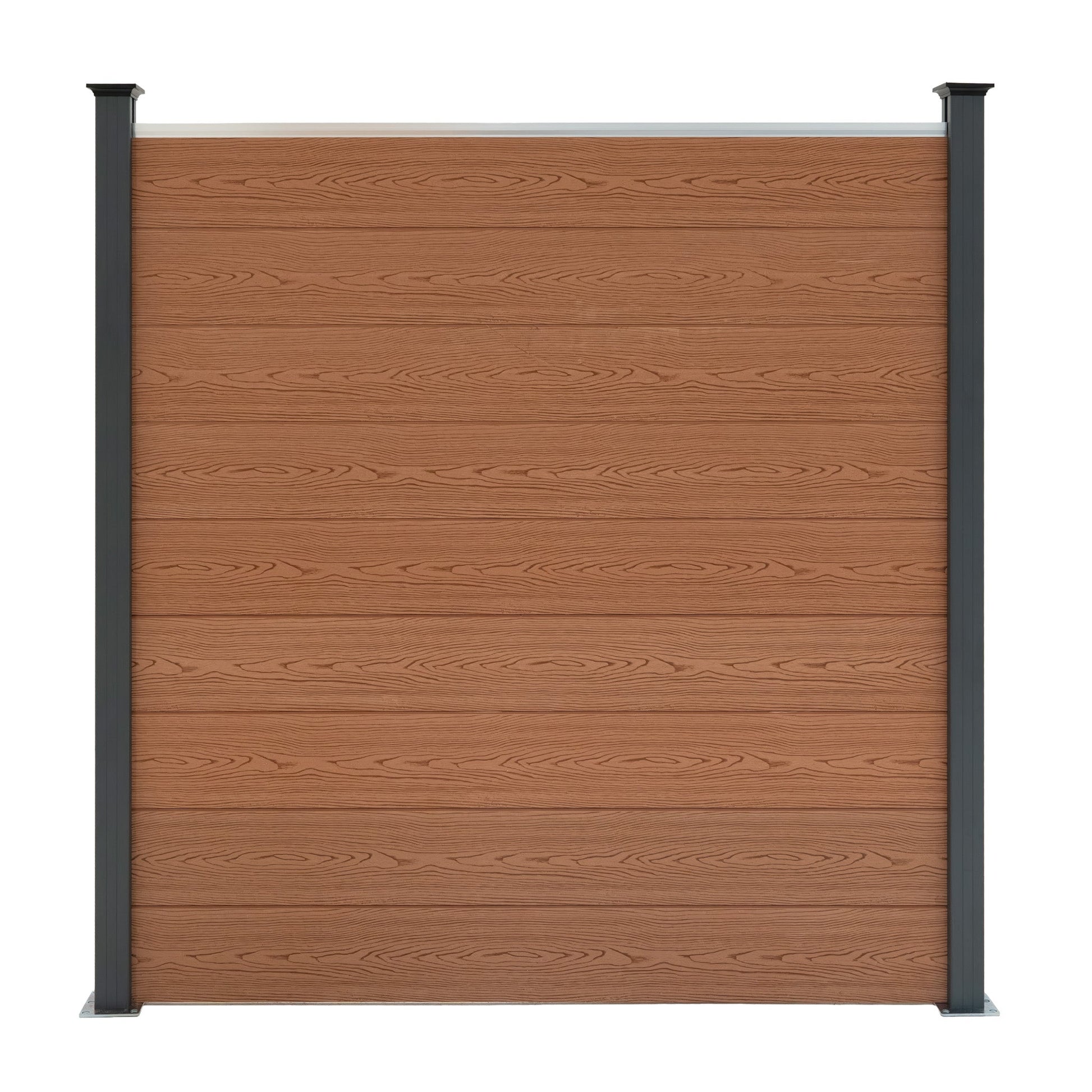 Pannelli Recinzione x4 + 5 Pali Alluminio LED Marrone Doghe PVC 185cm