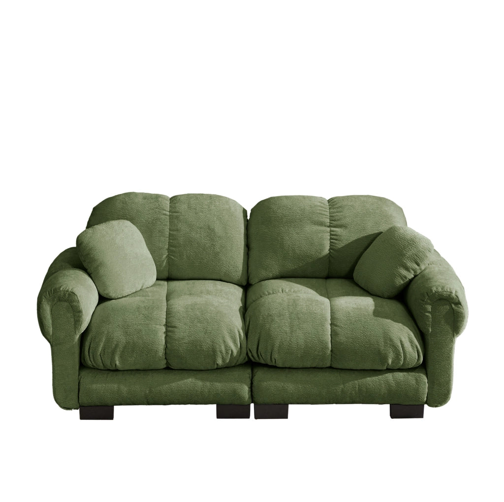 Divano 2 posti 190x86x90 cm verde in chenille; cuscini trapuntati modulari