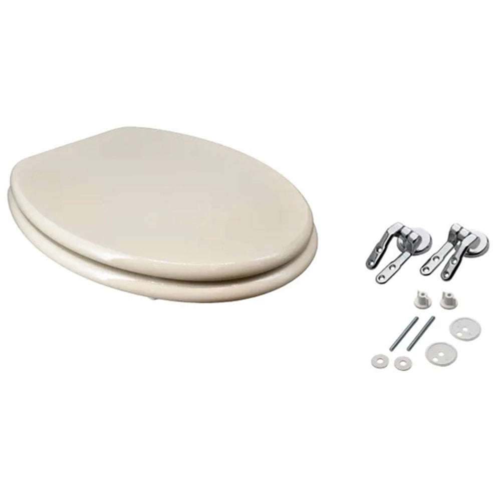 Copriwater legno rivestito forma universale cerniere metallo avorio beige