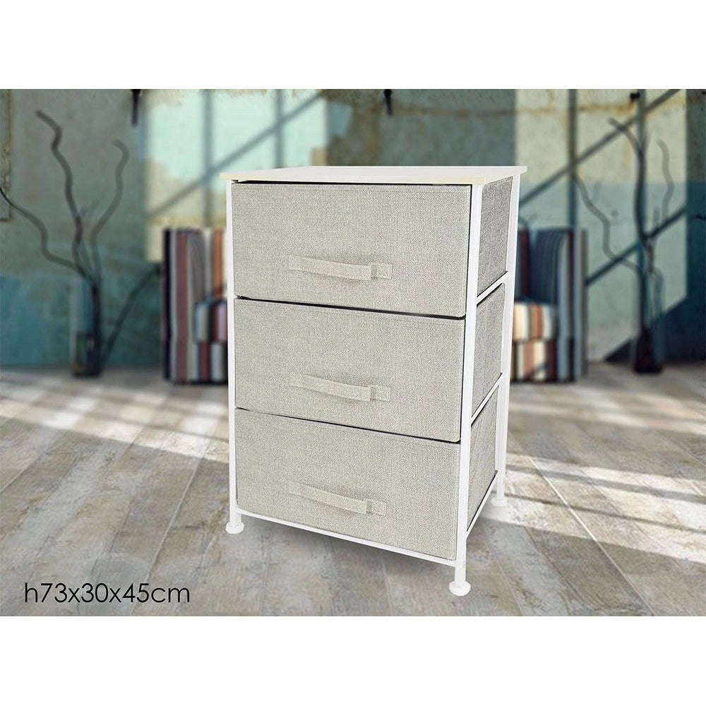 Trade Shop - Mobiletto Multiuso Con 3 Cassetti In Tessuto Beige Design Salvaspazio Casa H73x45x30cm -