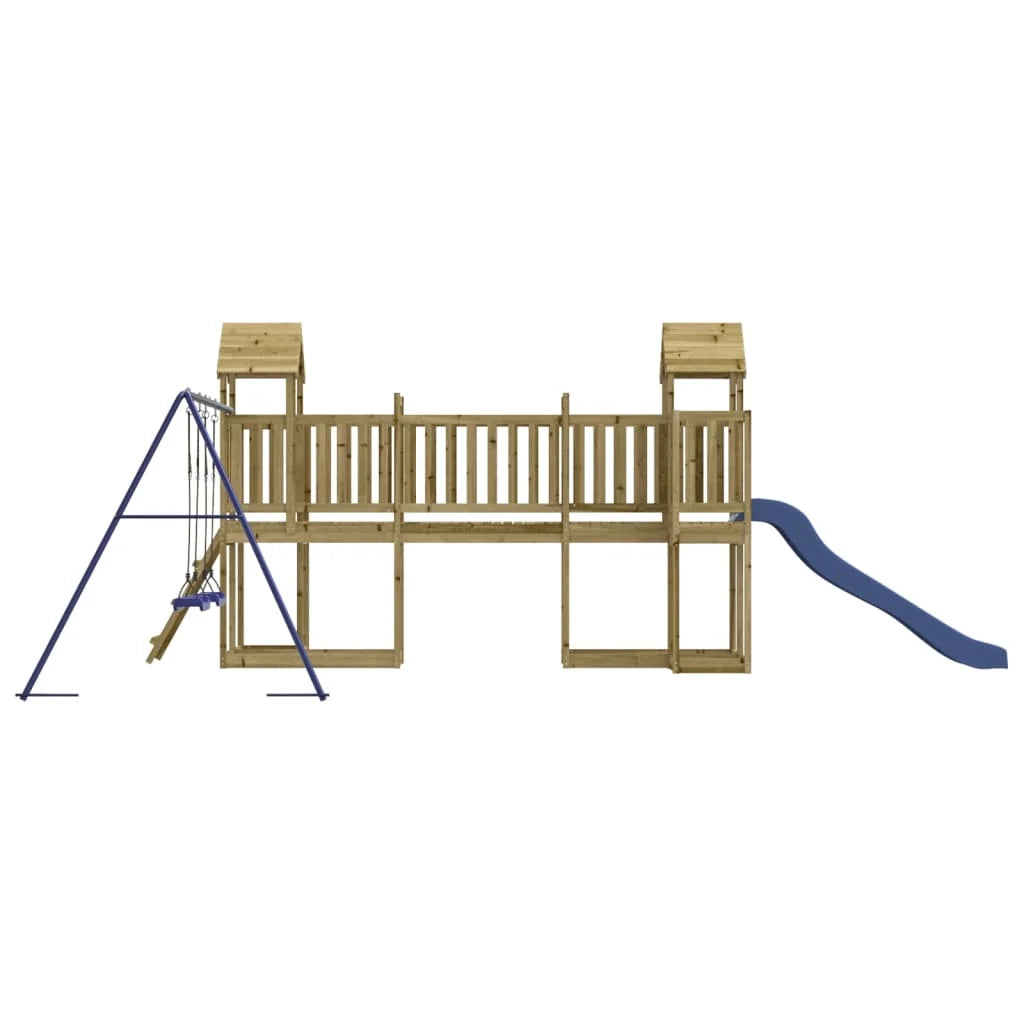 Altalene per parco giochi all'aperto scivolo altalene robuste giochi da giardino 356 x 589 x 214 cm legno di pino impregnato 02_0004740