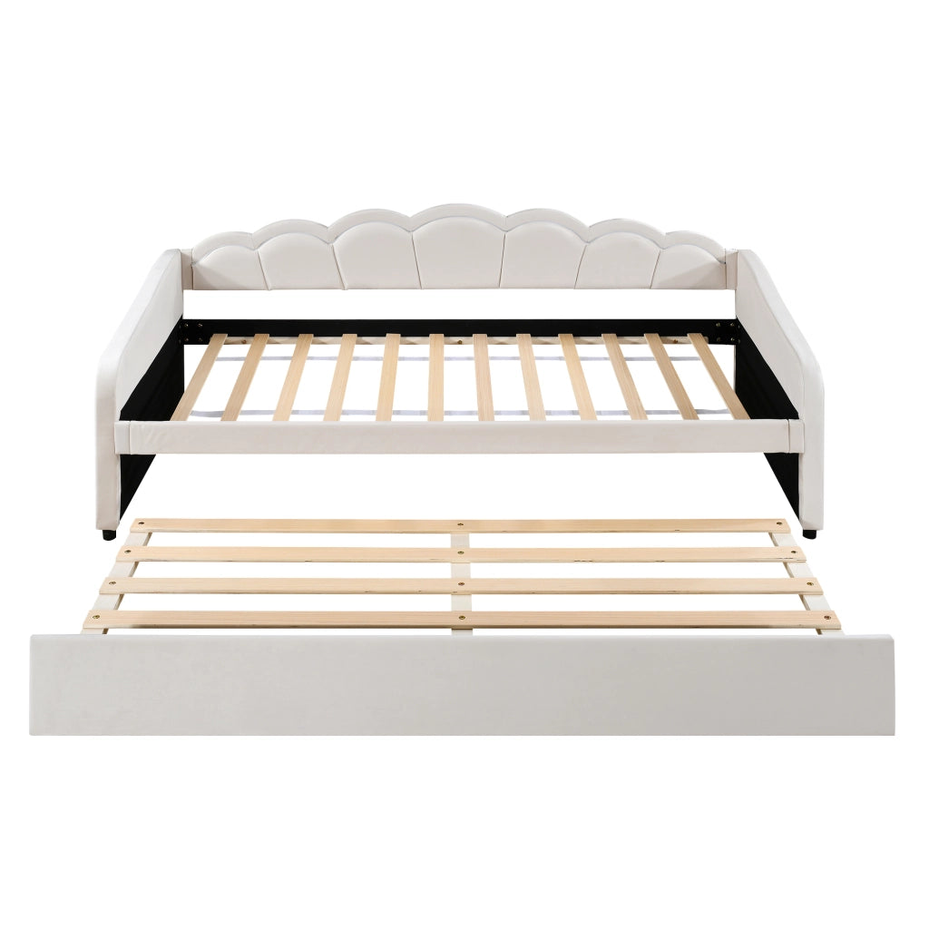 Letto singolo 90x200 cm in velluto beige con letto estraibile e luce LED