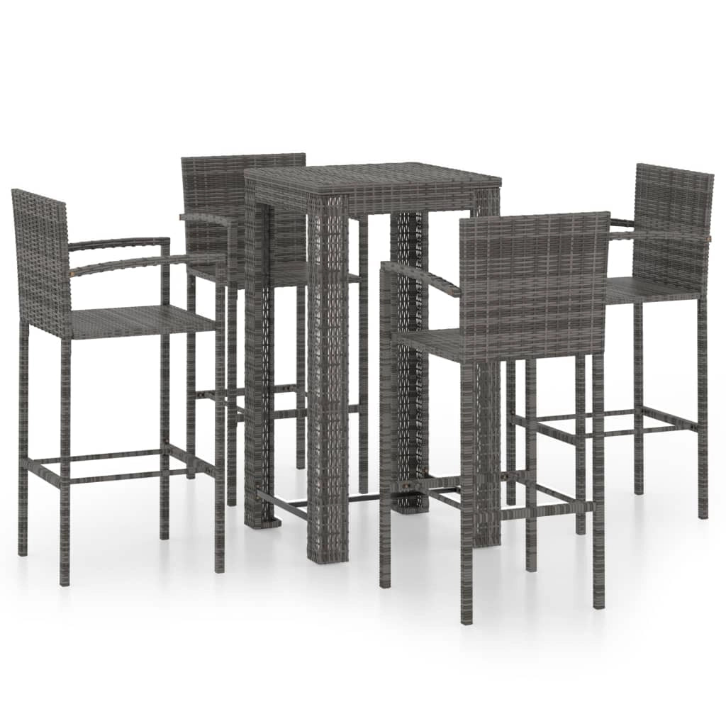 Set bar da giardino 5 pezzi con braccioli in resina intrecciata grigia 02_0014485