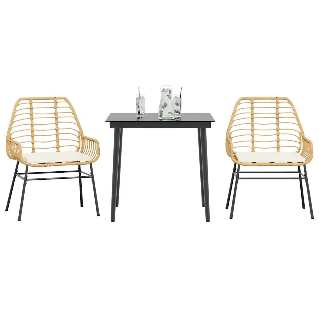 Set da Pranzo da Giardino 3pz con Cuscini Polyrattan Vetro 3334457