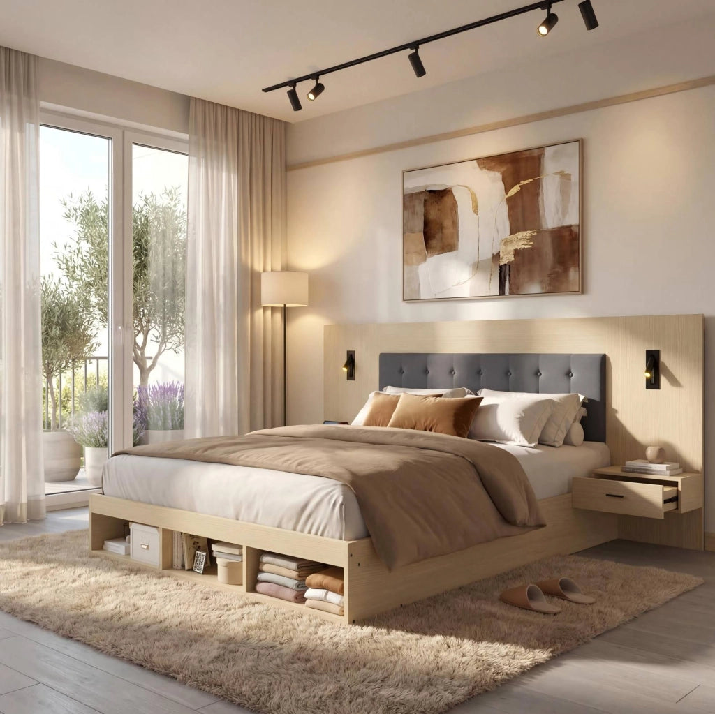Letto matrimoniale 160x200 cm rovere chiaro con USB-C