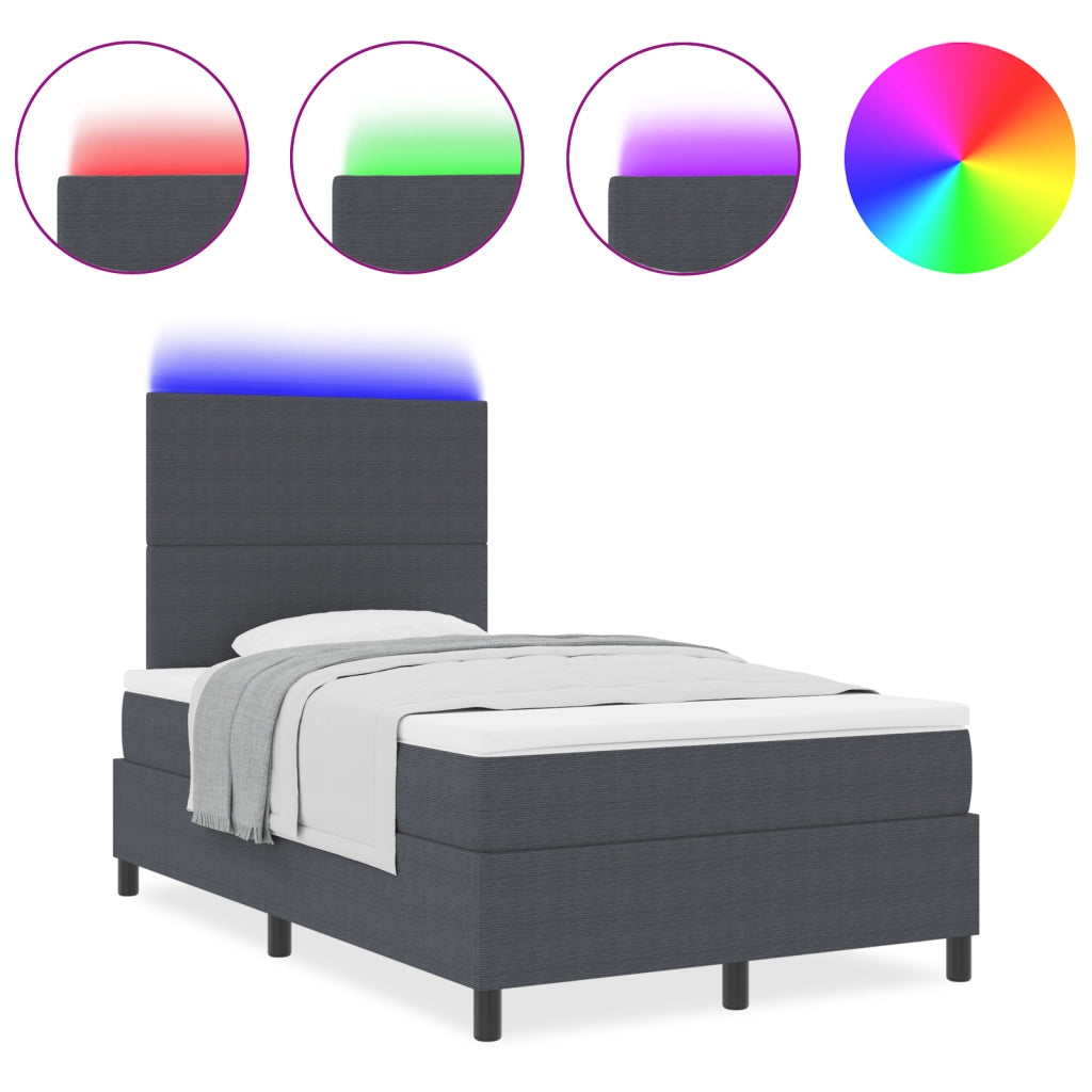 Letto Contenitore con Materasso & Luce LED Grigio Scuro Piccolo Matrimoniale in Velluto