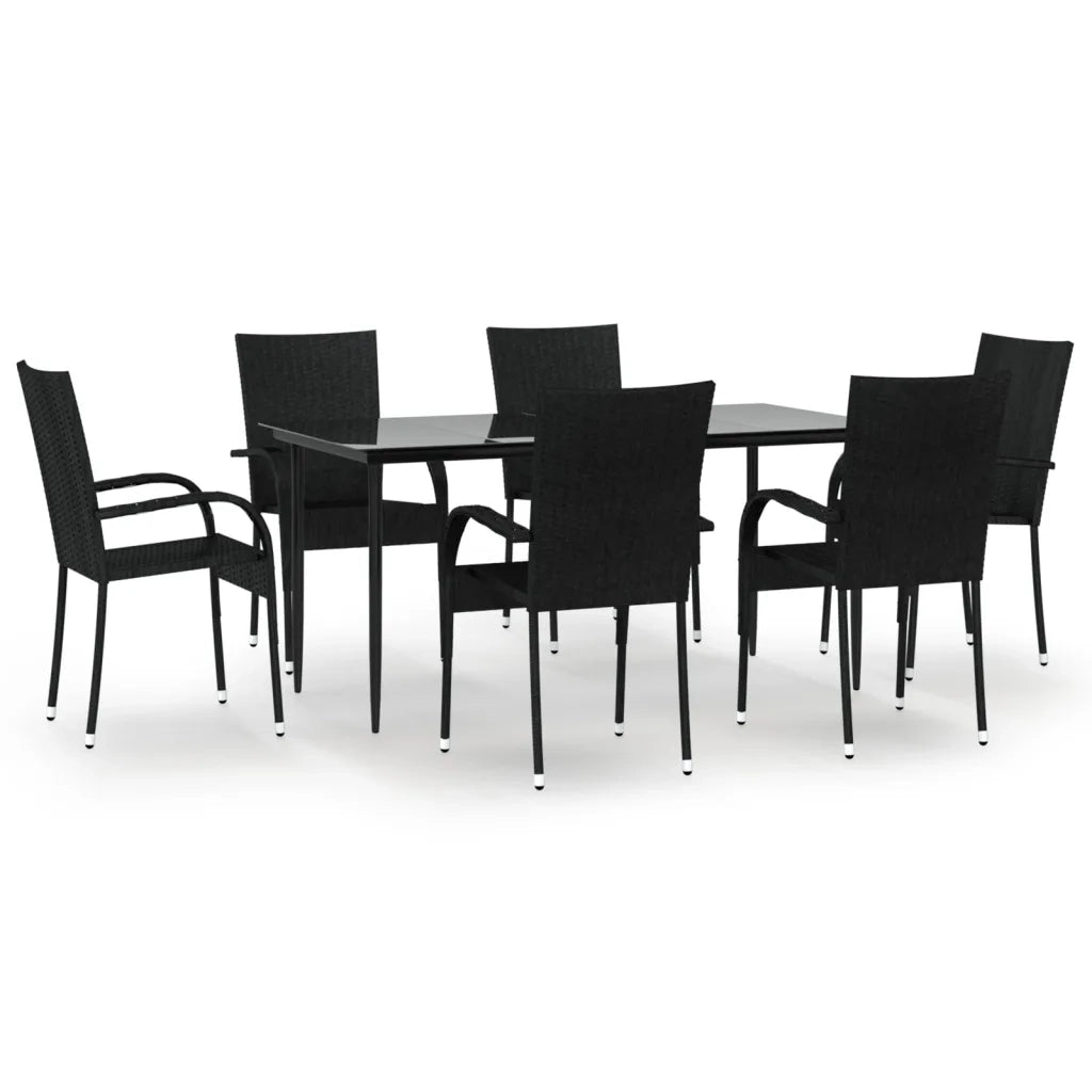 Set da Pranzo da Giardino 7 pz Nero in Polyrattan cod mxl 35462