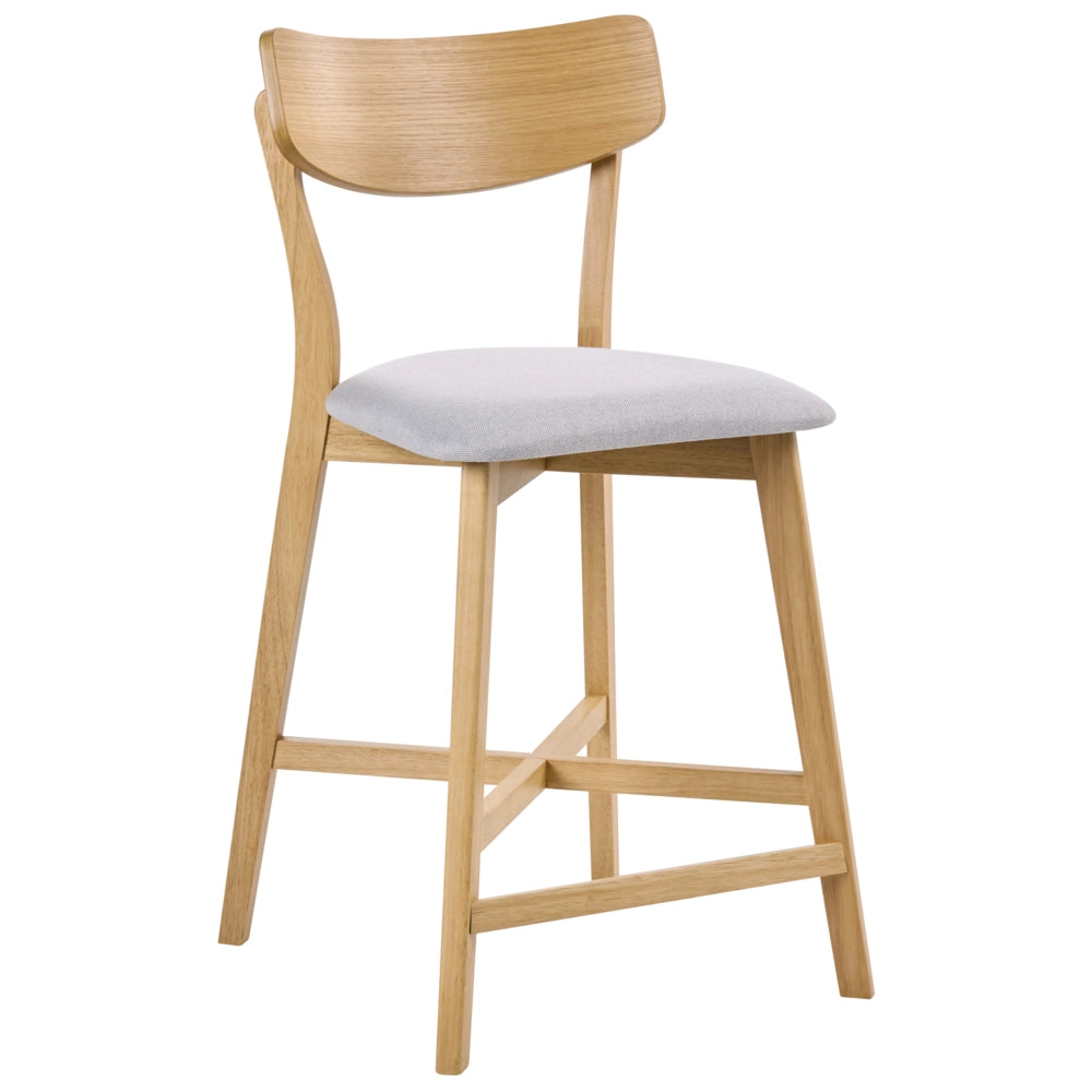 Set di 2 sedie da pranzo con seduta in tessuto grigio e struttura in legno massiccio chiaro stile retrò senza braccioli