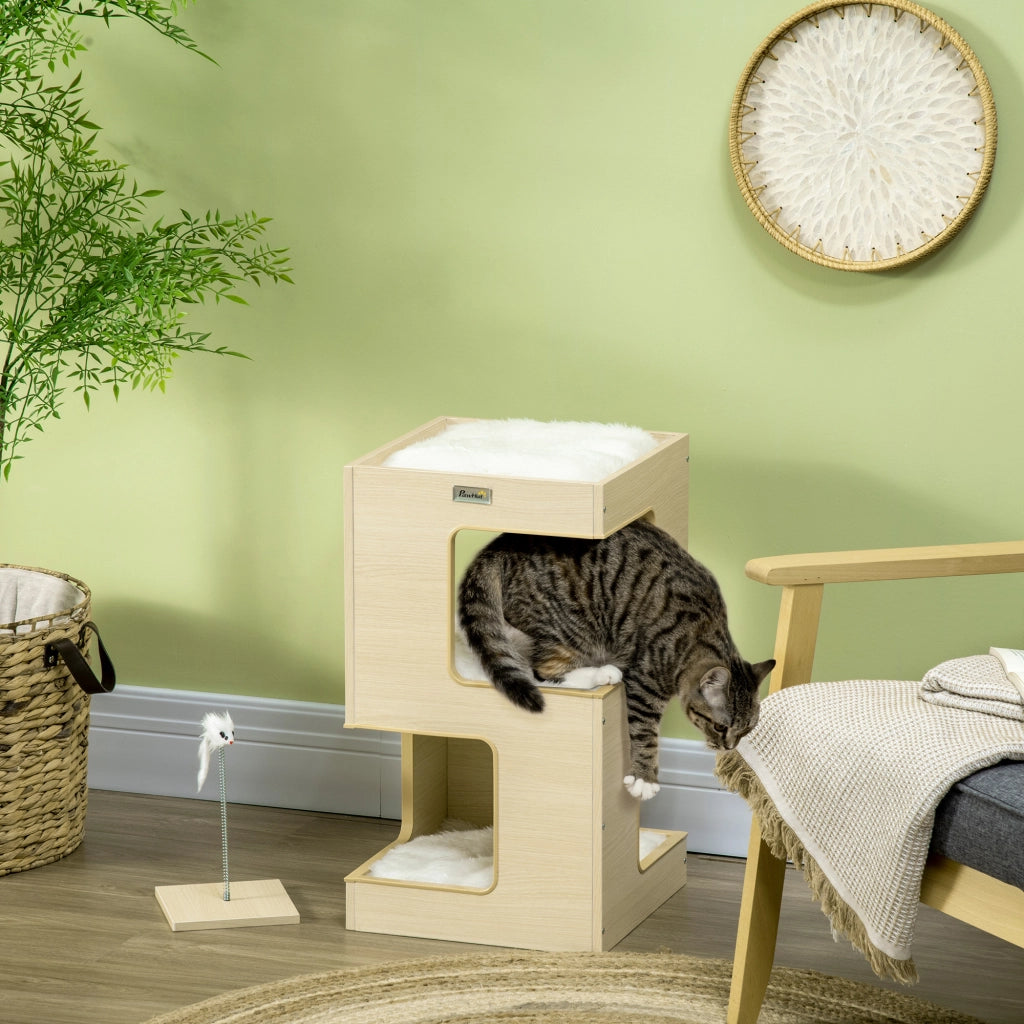 Casetta per Gatti con Giocattoli a 2 Livelli ¨C zephmum ¨C Naturale Grigio 34x34x60