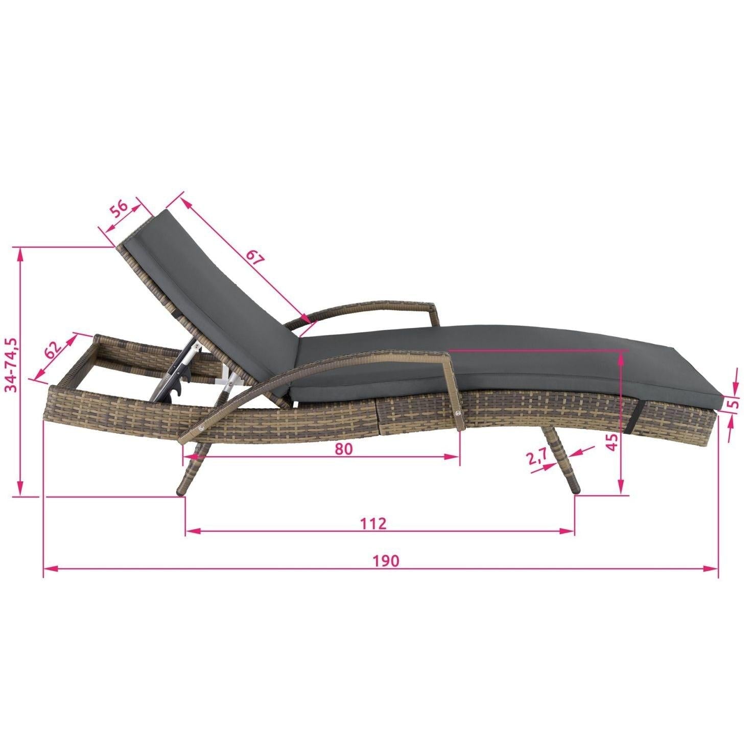 Lettino prendisole sdraio arredo giardino 5 posizioni marrone 08_0000227