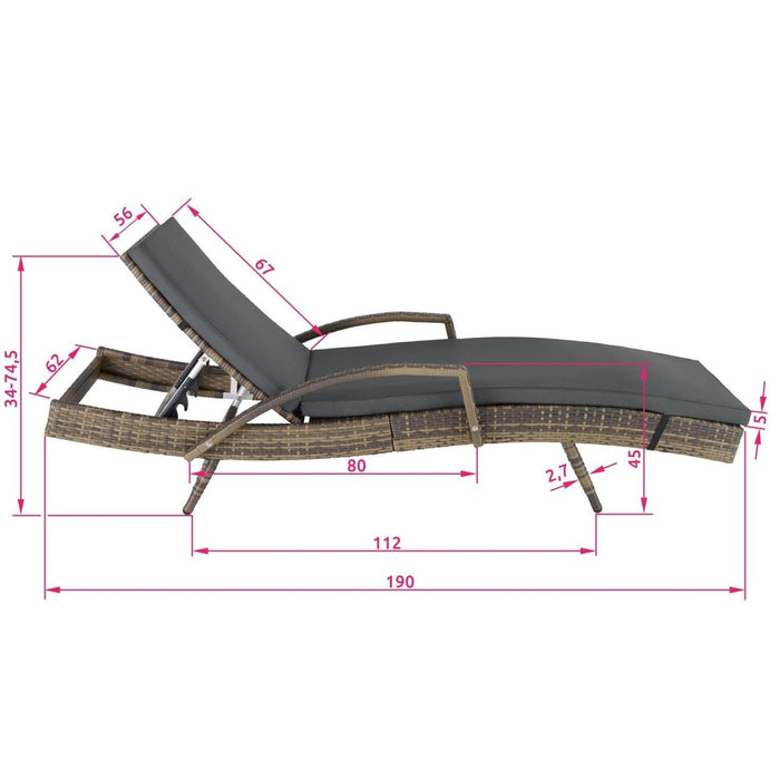 Lettino prendisole sdraio arredo giardino 5 posizioni marrone 08_0000227