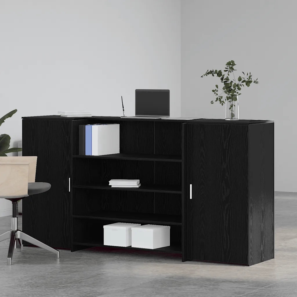 Scrivania per Reception Rovere Nero 200x50x103,5 cm in Legno Massello di Argilla 3324179