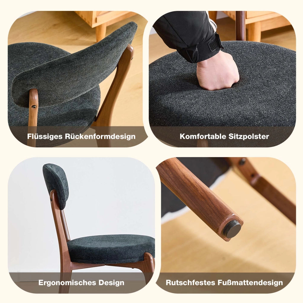 Sedie da pranzo moderne, 2 pezzi in lino nero con struttura in metallo e seduta confortevole