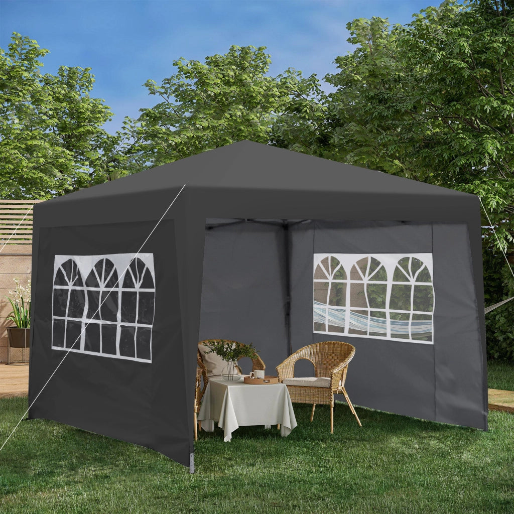 GAZEBO PIEGHEVOLE 3 x 3 m Nero con 4 pareti laterali e 4 sacchi di sabbia
