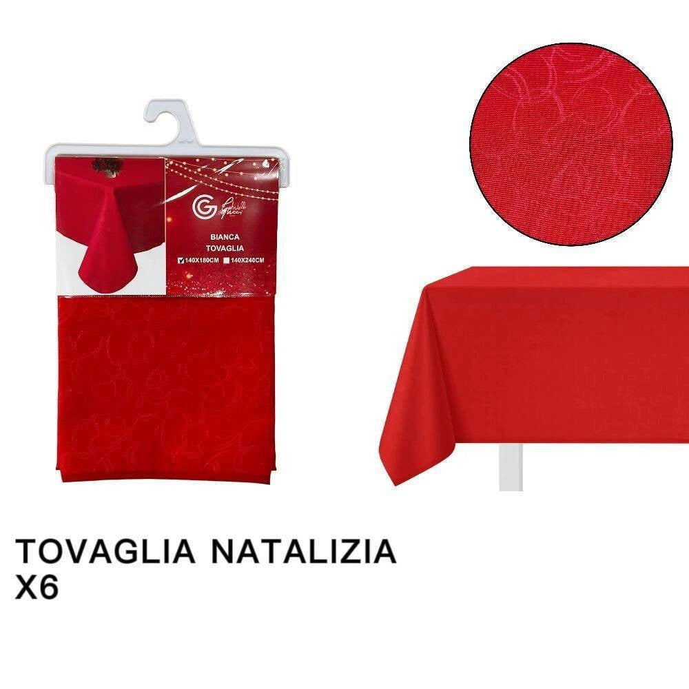 Trade Shop - Tovaglia Natalizia Tessuto Rosso Tinta Unita Natale Capodanno 12 Posti 140x240cm -