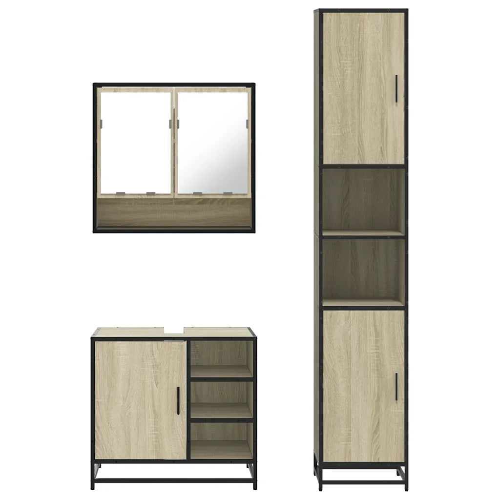 Set Mobili da Bagno 3 pz Rovere Sonoma in Legno Multistrato