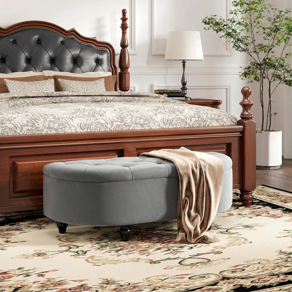 Panca contenitore imbottita con coperchio soft-close ¨C Xylo ¨C velluto grigio scuro 120x46x42cm