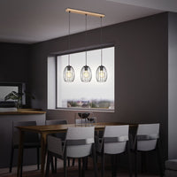 Lampadario Vintage Waktu Legno Marrone Metallo Nero 3 Luci E27