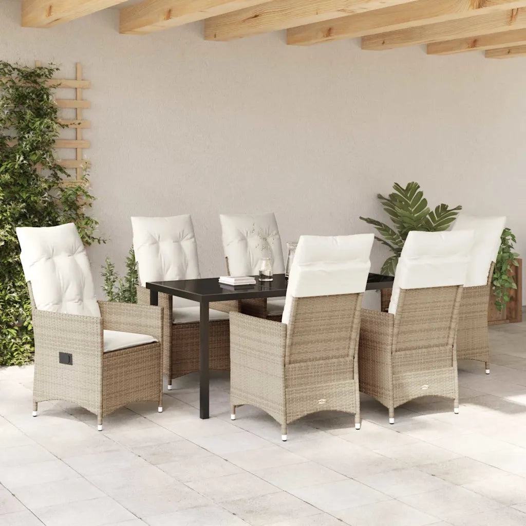 Set da Pranzo per Giardino con cuscino 7 pcs Beige polyrattan