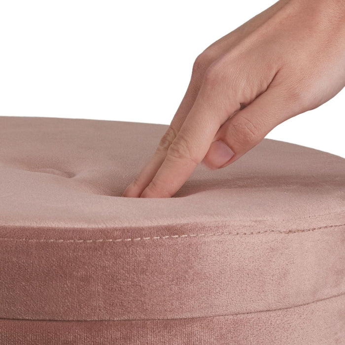 Sgabello ottomano con contenitore, tavolino effetto velluto rosa 08_0000305