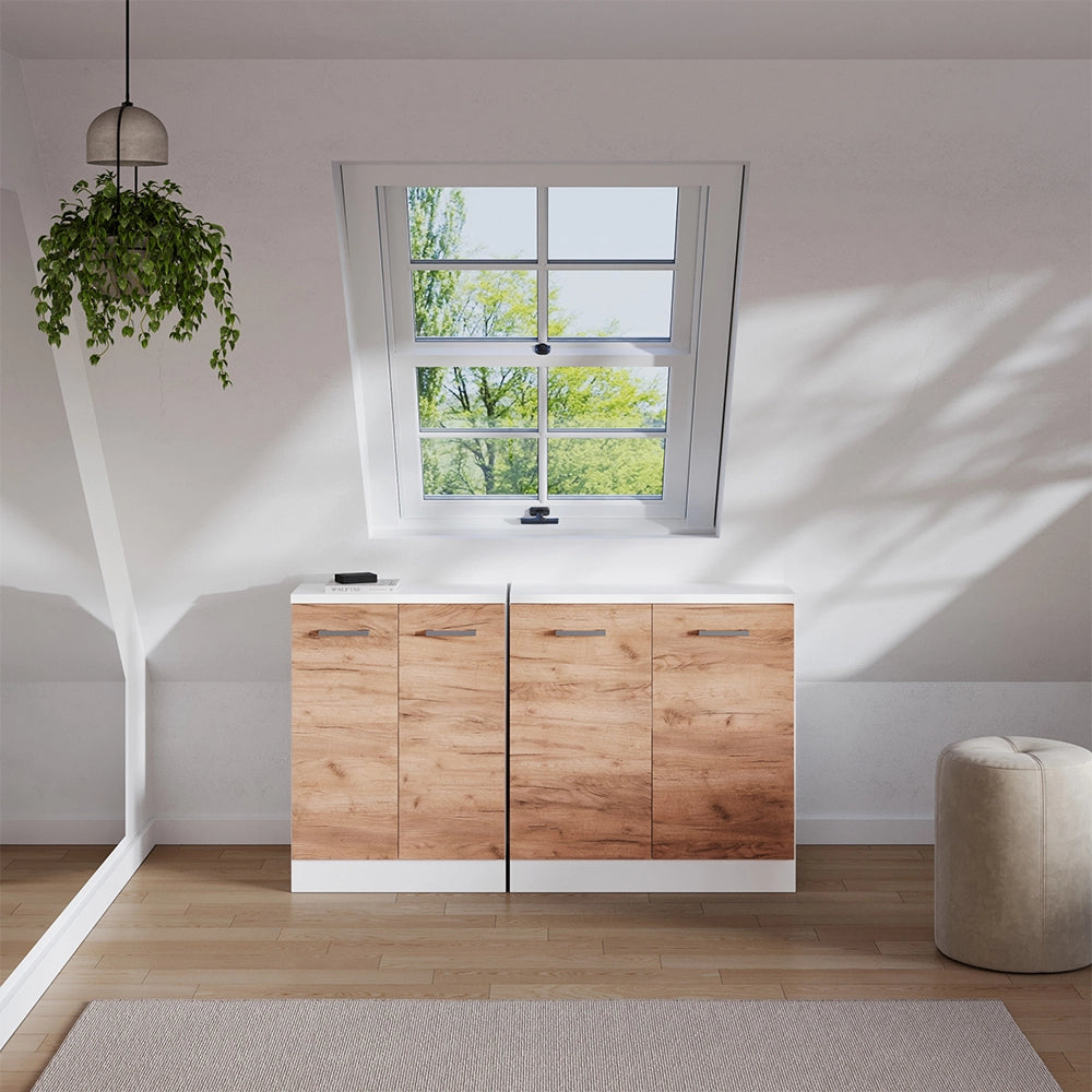 Set di mobili sottotetto Rion Rovere dorato/Bianco 140 cm Set di 2 carcasse armadio profondità 60 cm Vicco