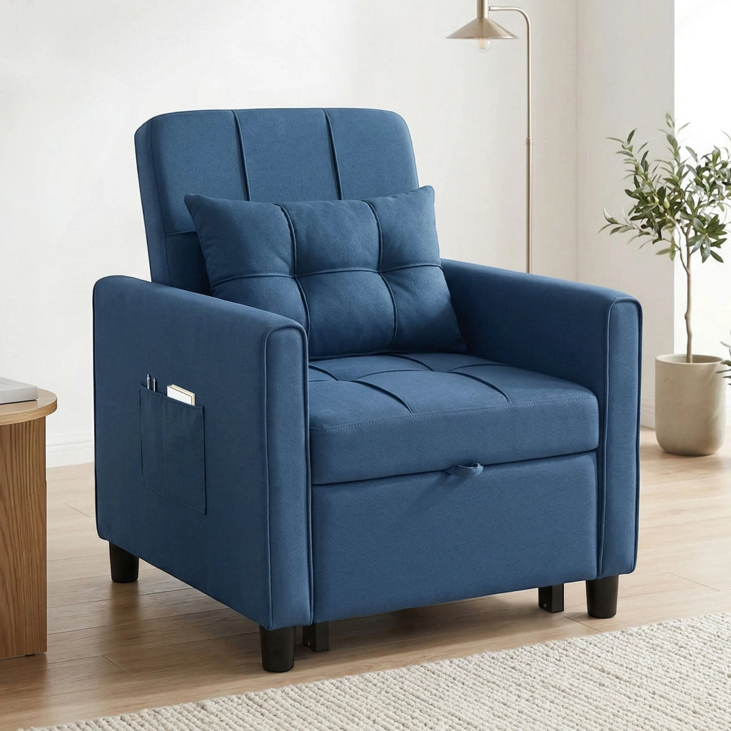 Poltrona Letto Pieghevole con Schienale Regolabile e Cuscino, Blu