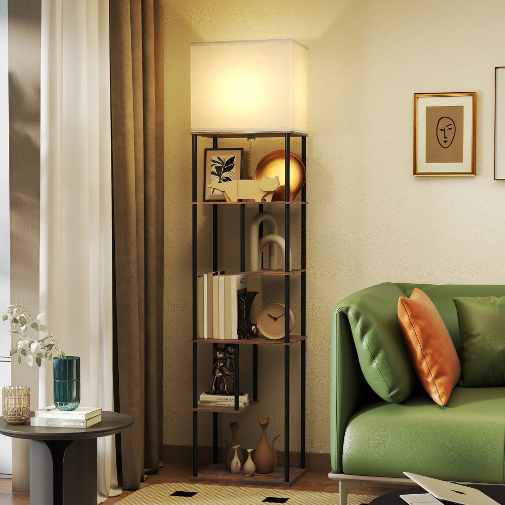 Lampada da terra con ripiani ¨C Zephmum ¨C Marrone 40x29x171 cm