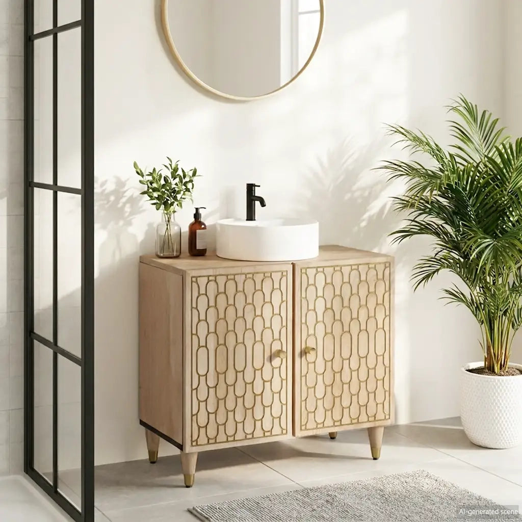 Mobile Lavabo da Bagno 62x33x58cm in Legno Massello di Mango 358267