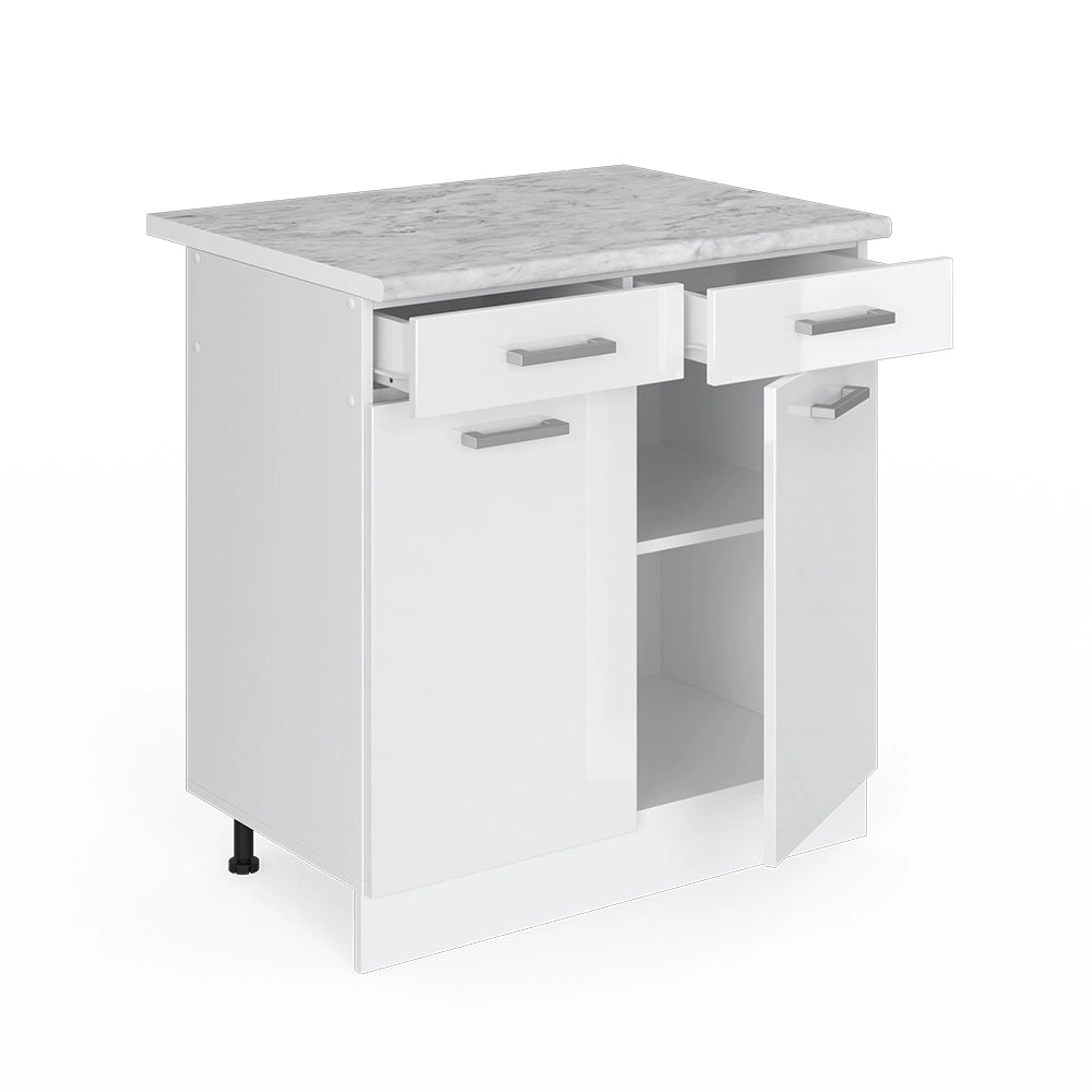 Vicco Base universale Bianco lucido 80 cm con cassetti e ante, con piano di lavoro
