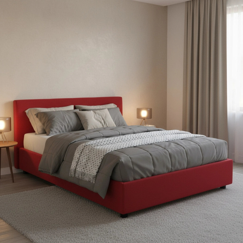 Andla, Letto Piazza e Mezza Sfoderabile Made in Italy, Rosso