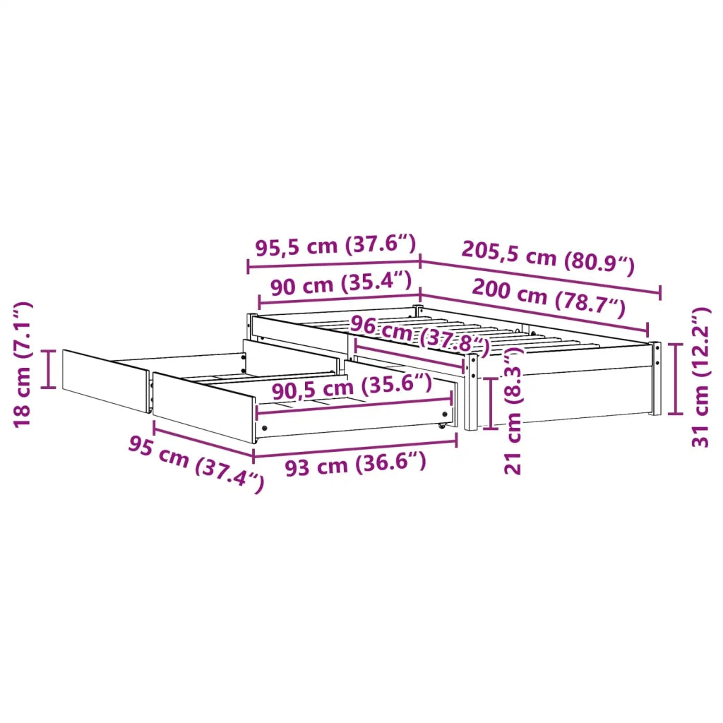 Struttura del letto 3 pcs Marrone cerato Legno di pino 3423799