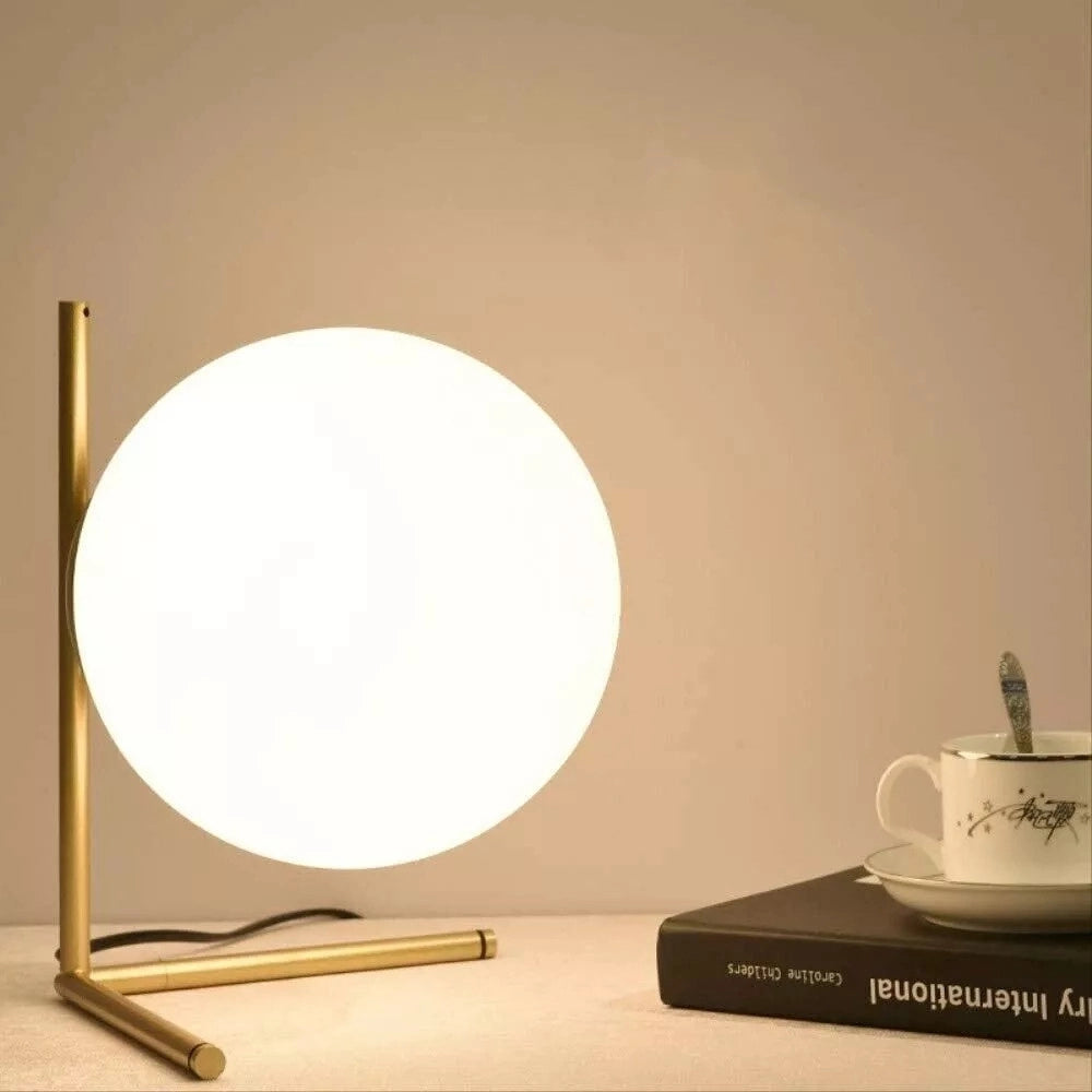 Trade Shop - Lampada Da Tavolo Scrivania Ramo Con Sfera In Vetro Luce Attacco E27 Oro 33870 -