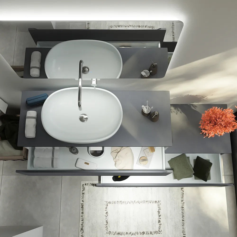Mobile bagno sospeso modulare 120 cm grigio opaco due cassetti con top | Bako