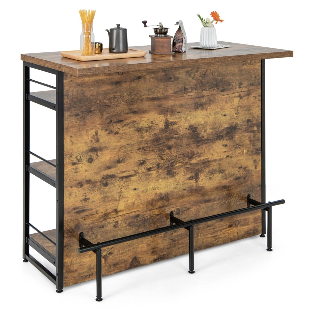 Isola cucina stile industriale con 3 ripiani aperti portabottiglie e porta calici, Mobile bar con poggiapiedi Marrone-Tavoli da pranzo