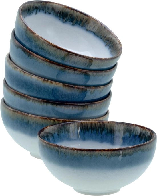 Set di servizio a terra cotta da 6 pezzi con set di scodelle per dip blu 300 ml