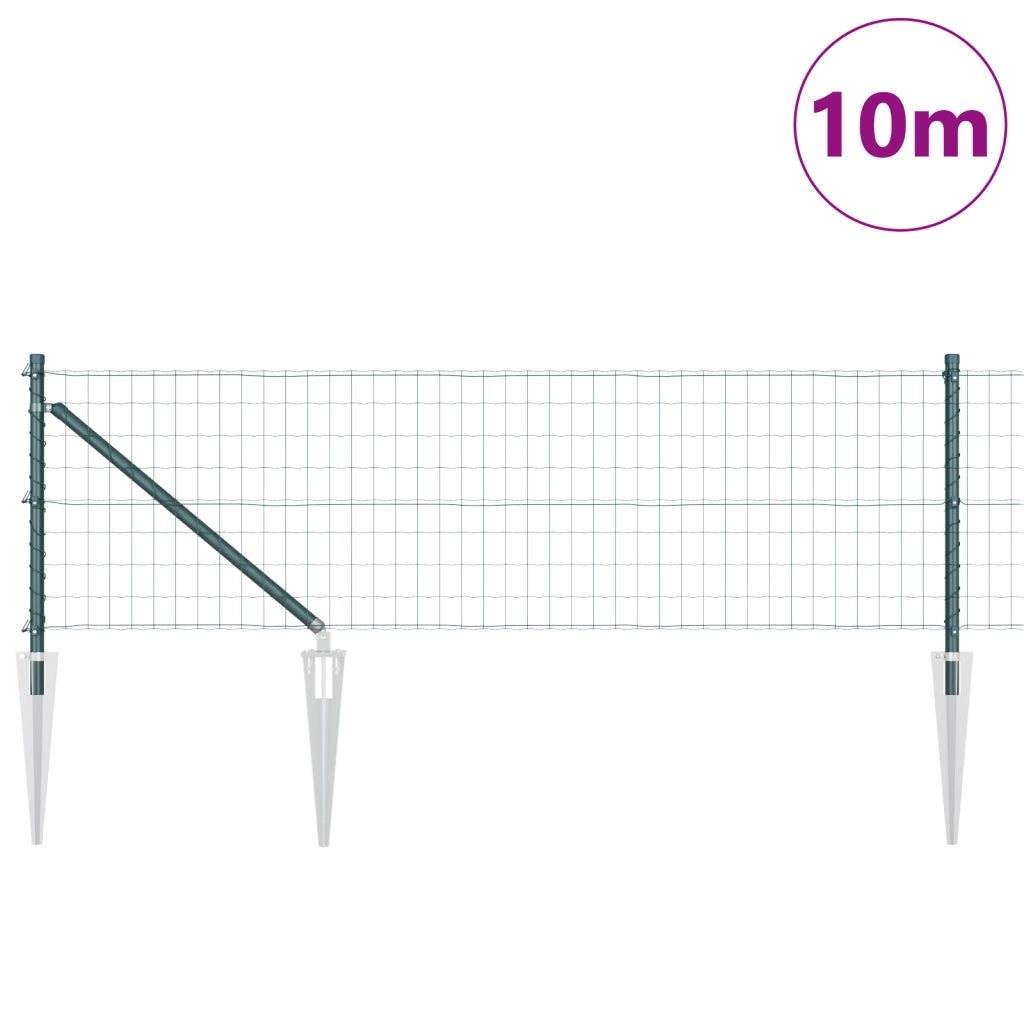 Recinzione Euro con 7 Pali a Punta 0.4x10 m Acciaio Zincato Verde