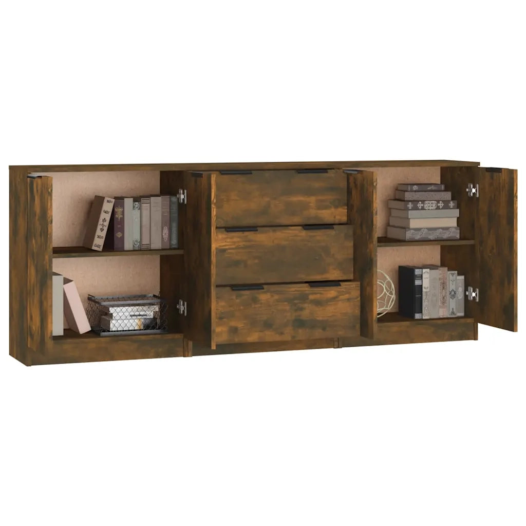 Credenze 3 pz Rovere Fumo in Legno Multistrato 3115785