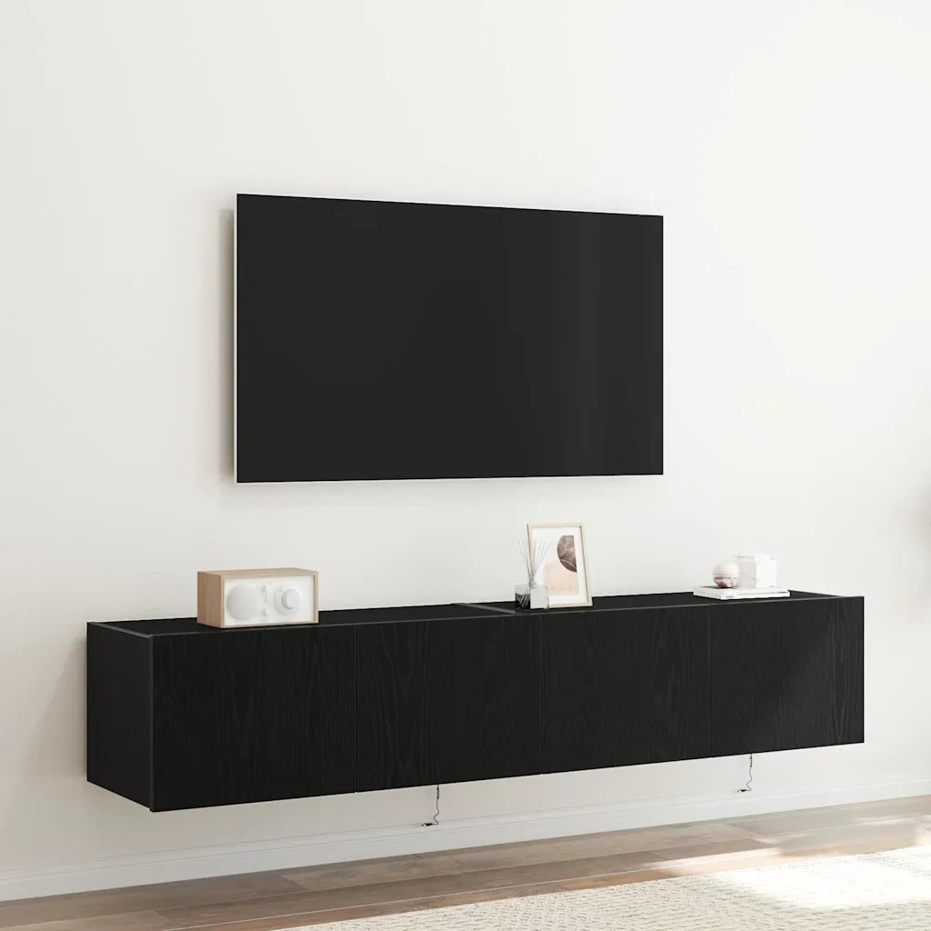 Mobile TV da parete con LED 2 pcs Rovere Nero 80 x 35 x 31 cm 863109