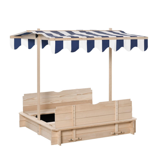Sabbiera da Esterno con Tettuccio Parasole 106x106x121 cm in Legno Bianco e Blu