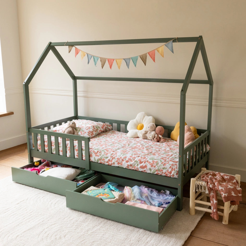 Letto a cabina per bambini 190x90cm verde con cassetti MARCEAU