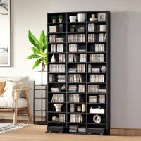 Libreria per CD/DVD Mensola per 1116 CD, 36 Scomparti Regolabili in Altezza, 102 x 24 x 195 cm, Nero